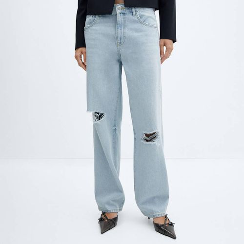 Light Decorative Ripped Wide Leg Jeans - Mango - Modalova