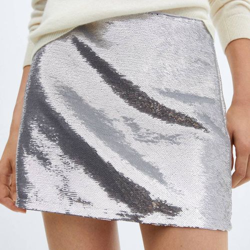 Silver Sequin Miniskirt - Mango - Modalova