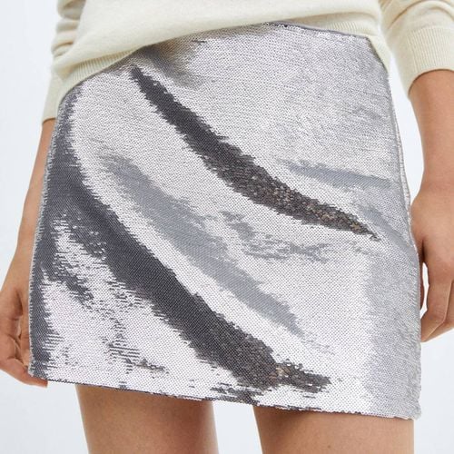 Silver Sequin Miniskirt - Mango - Modalova