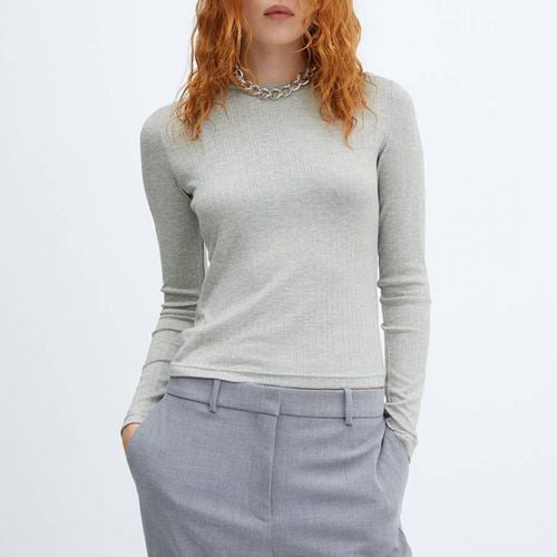 Grey Ribbed Long-Sleeved T-Shirt - Mango - Modalova