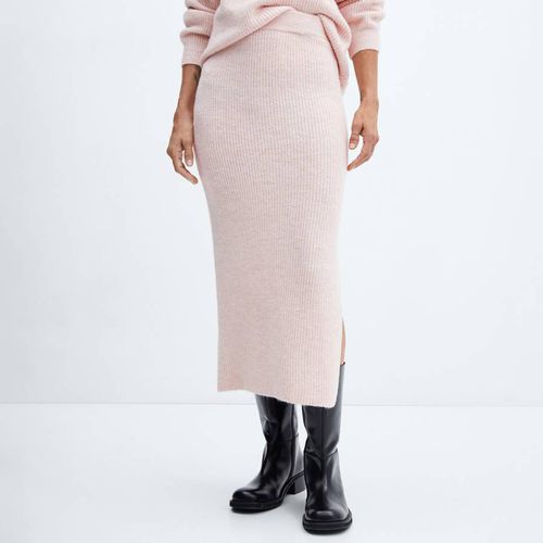 Pastel Pink Split Knitted Skirt - Mango - Modalova