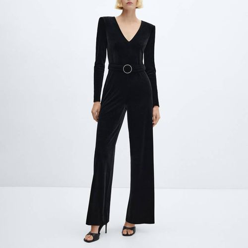 Black Velvet Belt Jumpsuit - Mango - Modalova