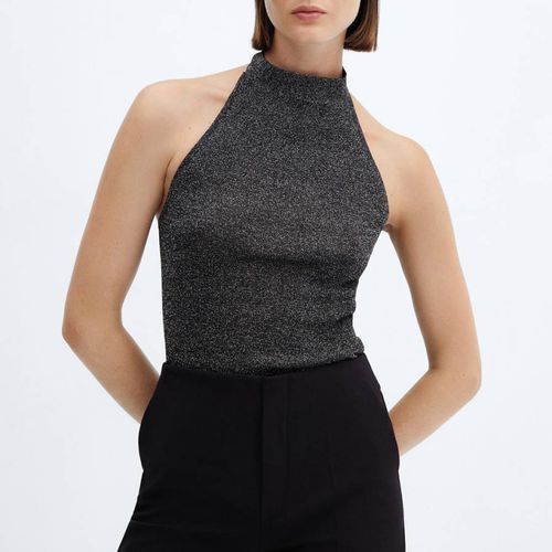 Black Lurex Halter-Neck Top - Mango - Modalova