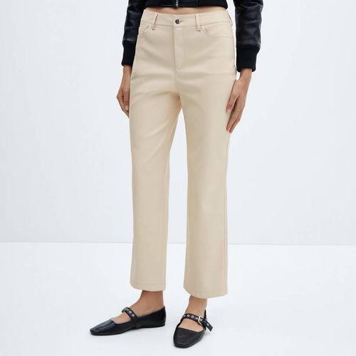 Ecru Leather-Effect Straight Trousers - Mango - Modalova