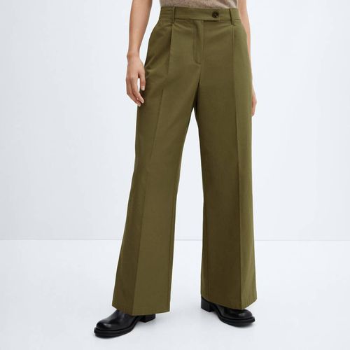 Green Wide Leg Pleated Trousers - Mango - Modalova