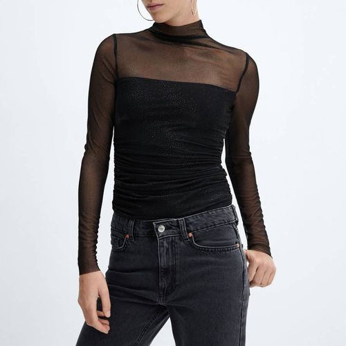 Black Sparkle Detail Mesh Top - Mango - Modalova