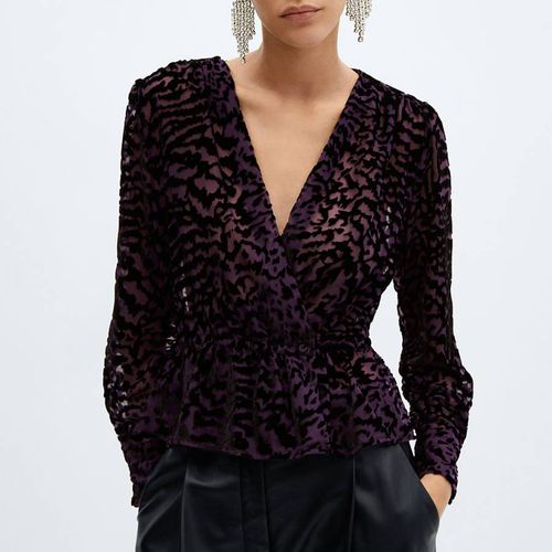 Black Animal-Print Velvet Blouse - Mango - Modalova