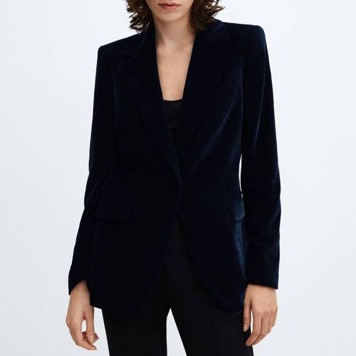 Navy Velvet Blazer - Mango - Modalova