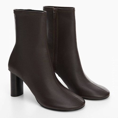 Chocolate Rounded Toe Leather Ankle Boots - Mango - Modalova