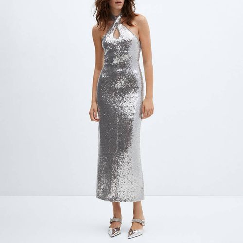 Silver Sequined Halter Neck Dress - Mango - Modalova