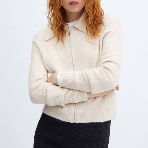 Ecru Knitted Jacket With Zip - Mango - Modalova