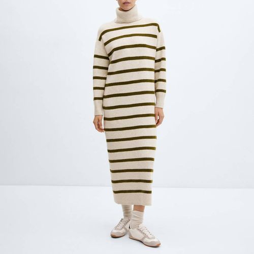 Ecru Striped Roll Neck Midaxi Dress - Mango - Modalova