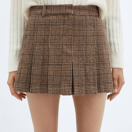 Beige Houndstooth Pleated Skirt - Mango - Modalova