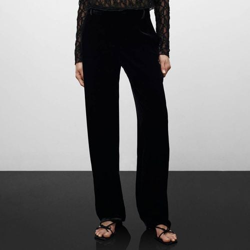 Black Velvet Wide Leg Trousers - Mango - Modalova