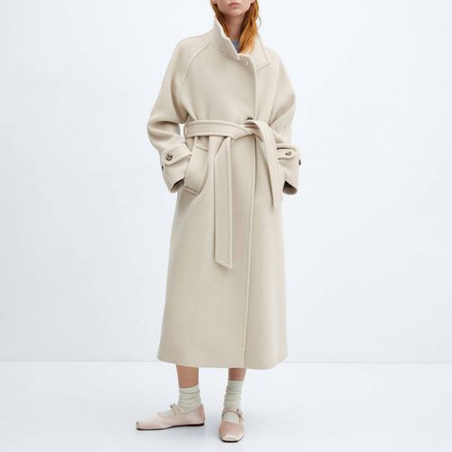 Ecru Turtleneck Virgin Wool Coat - Mango - Modalova