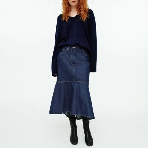 Dark Blue Denim Peplum Midi Skirt - ARKET - Modalova