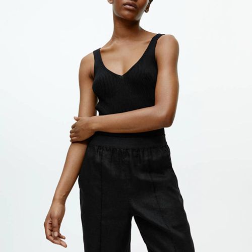 Black Ribbed V-neck Top - ARKET - Modalova