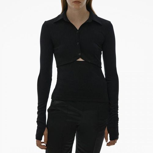 Black Cut Out Rib Knit Polo Top - HELMUT LANG - Modalova