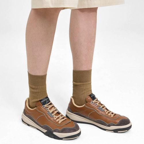 Tan Contrast Leather Trainers - Theory - Modalova