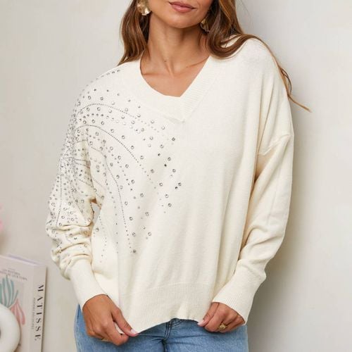 Cashmere Blend V-Neck Embellished Jumper - SOFT CASHMERE - Modalova