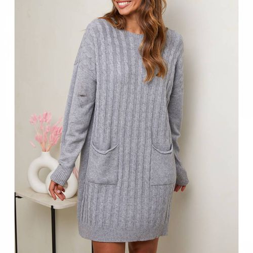 Beige Cashmere Blend Textured Knee Length Dress - SOFT CASHMERE - Modalova