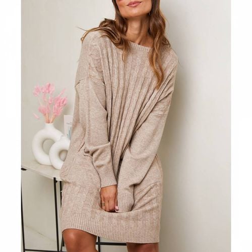 Taupe Cashmere Blend Textured Knee Length Dress - SOFT CASHMERE - Modalova