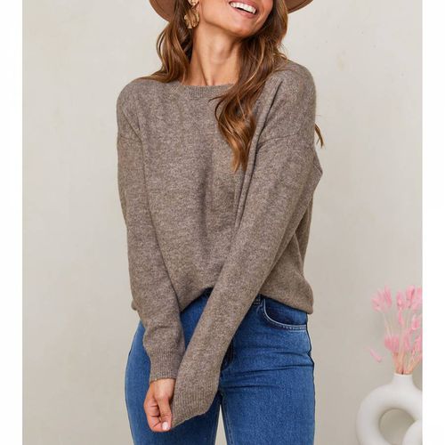 Taupe Cashmere Blend Round Neck Jumper - SOFT CASHMERE - Modalova