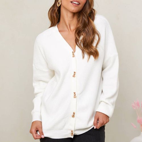 Ecru Cashmere Blend V-Neck Cardigan - SOFT CASHMERE - Modalova