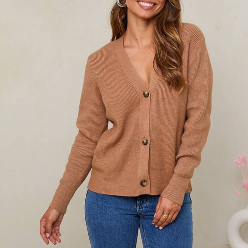 Camel Cashmere Blend Button Cardigan - SOFT CASHMERE - Modalova