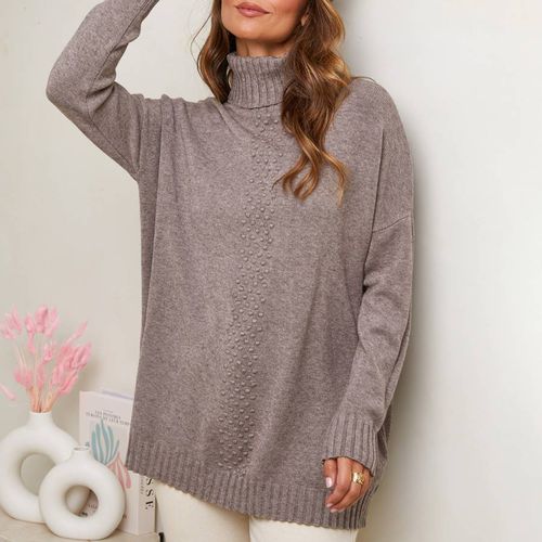 Taupe Cashmere Blend Roll Neck Jumper - SOFT CASHMERE - Modalova