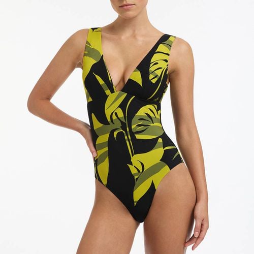 Black Shadow Palm Plunge Swinsuit - Jets - Modalova