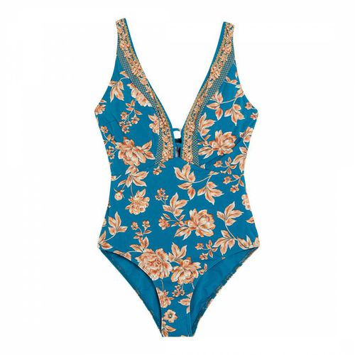 Teal Floral Enchantment DD-E Plunge Swimsuit - Jets - Modalova