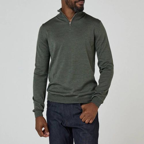 Khaki Curragh Quarter Zip Merino Wool Jumper - Oliver Sweeney - Modalova