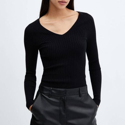 Black V-Neck Ribbed Knit Jumper - Mango - Modalova