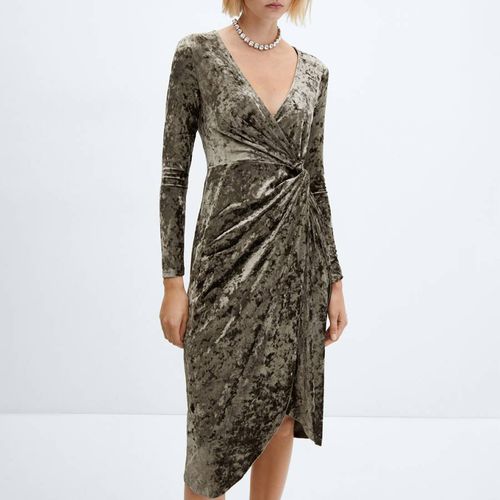 Khaki Velvet Knot Dress - Mango - Modalova