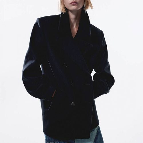 Navy Double-Breasted Wool Peacoat - Mango - Modalova