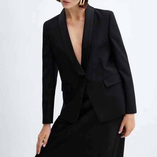 Black Wool/Satin Lapel Blazer - Mango - Modalova