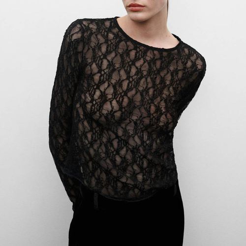 Black Long Sleeve Lace T-Shirt - Mango - Modalova