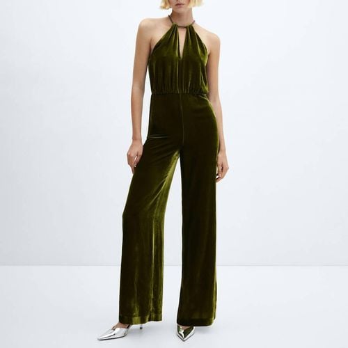 Olive Halter-Neck Velvet Jumpsuit - Mango - Modalova