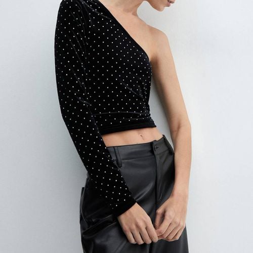 Black One Shoulder Velvet Stud Top - Mango - Modalova