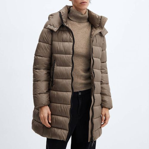 Brown Hooded Puffa Coat - Mango - Modalova