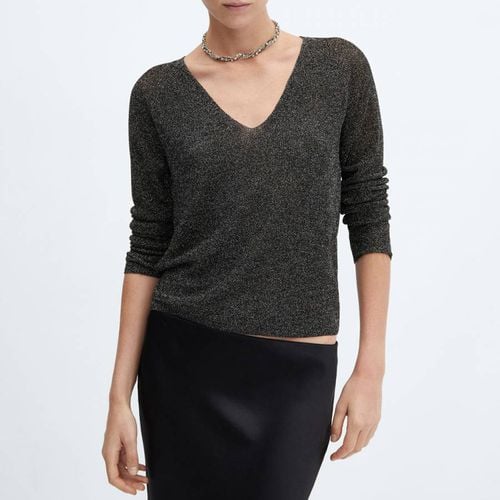 Black V-Neck Lurex Jumper - Mango - Modalova