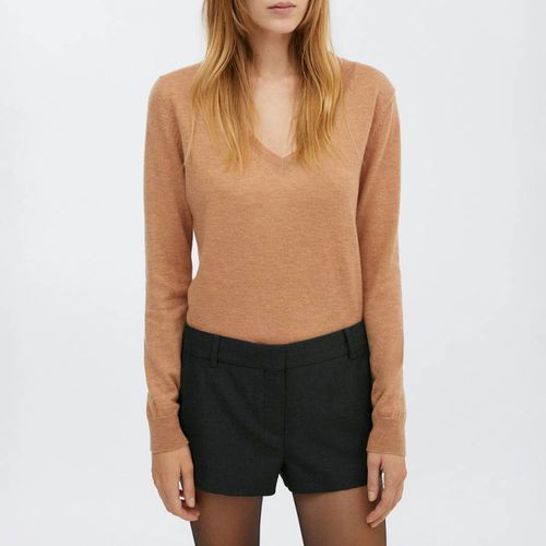 Brown V-Neck Wool Jumper - Mango - Modalova