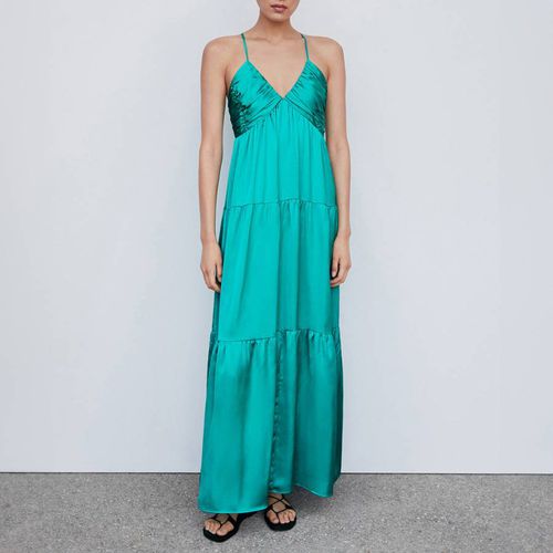 Turquoise Ruched Satin Dress - Mango - Modalova