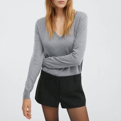 Light Grey V-Neck Wool Jumper - Mango - Modalova