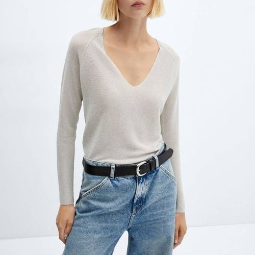 Silver V-Neck Lurex Jumper - Mango - Modalova