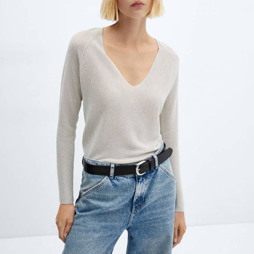 Silver V-Neck Lurex Jumper - Mango - Modalova