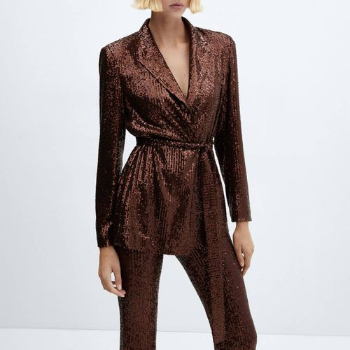 Chocolate Sequin Jacket With Belt - Mango - Modalova