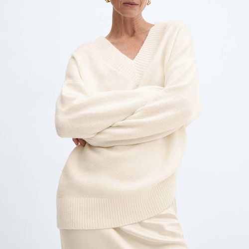 Ecru Oversized V-Neck Jumper - Mango - Modalova