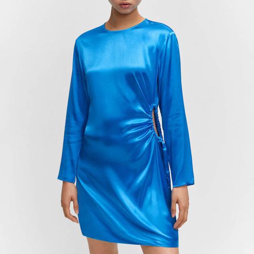 Blue Side Split Satin Dress - Mango - Modalova